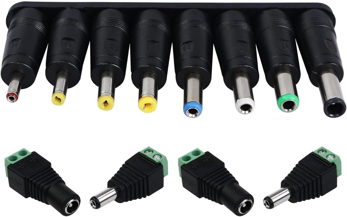 SnelShoppen - Pack van 8 Universele DC Voedingsadapter, 5.5 x 2.1mm Stekker met 2 Paar Mannelijke en Vrouwelijke DC Connectoren voor Huishoudelijke Ap