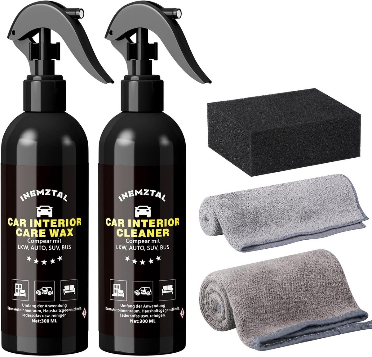 Interieurreinigerset Auto - Professionele Reiniging - 300 ml Interieurreiniger en 300 ml Wax - Voor Diepe Reiniging van Auto-interieur