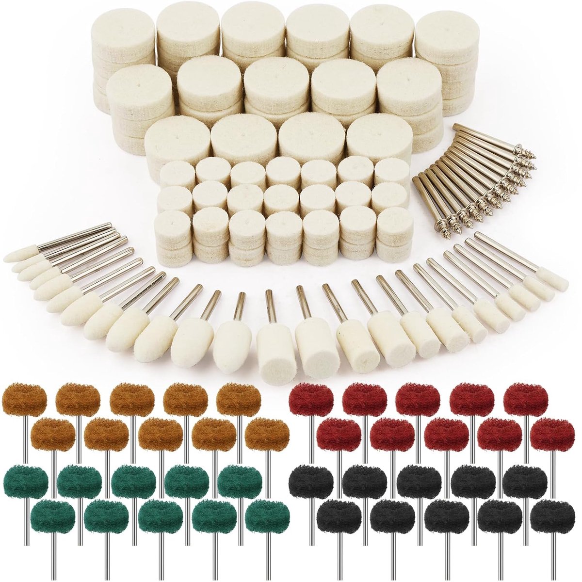 SnelShoppen - 176-delige Wolvilt Polijstschijf Set, 5-Vormige Polijstschijven, Wolvilt | Geïntegreerde Mandrel Polijstkit met 1/8 inch Polijstaccessoi