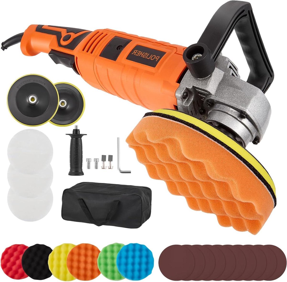 Autopolijstmachine - Polijstapparaat - Auto Glans Herstellen - Variabele Snelheid - 1200 Watt - Oranje