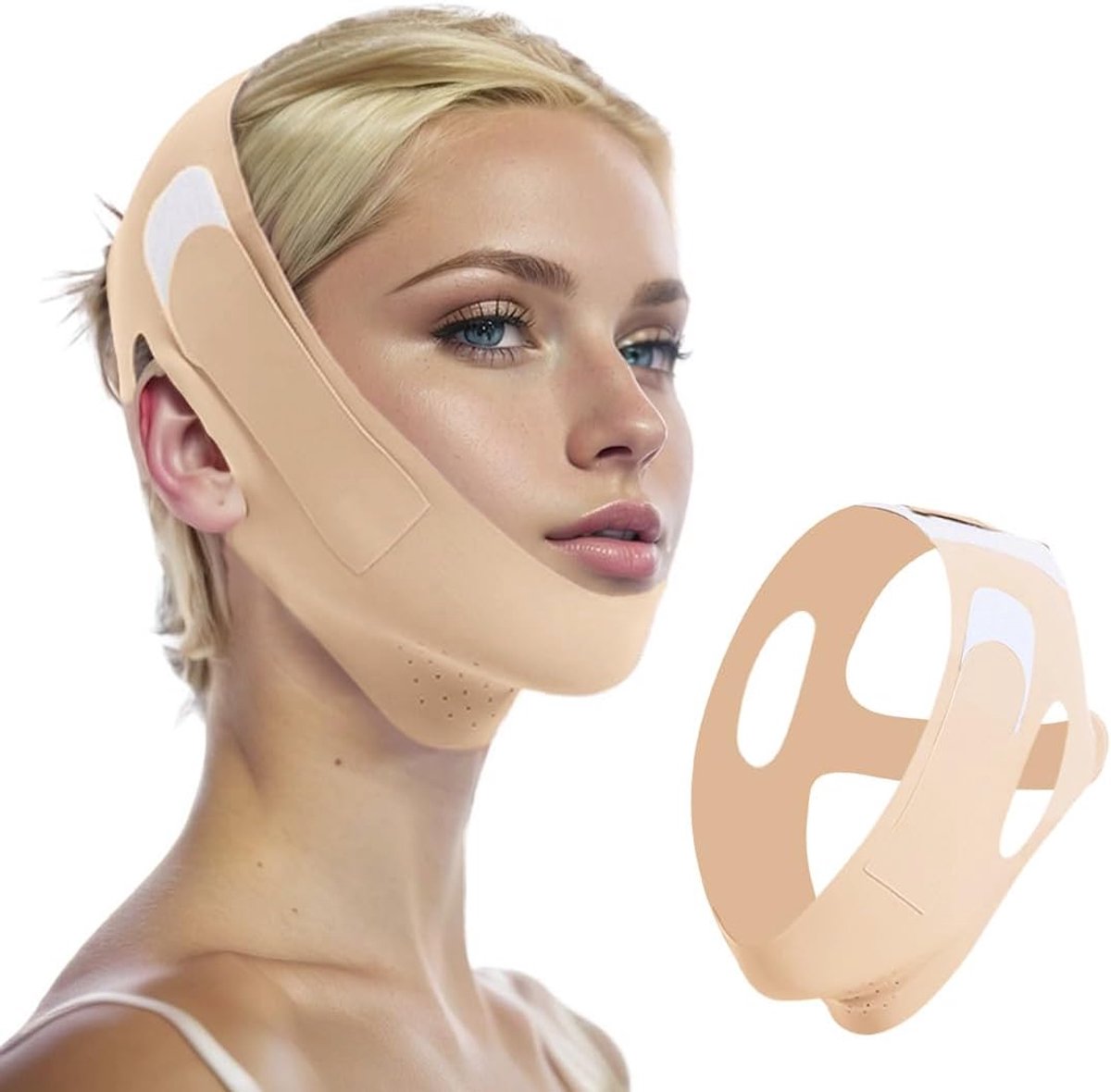 SnelShoppen - Anti-double chin mask, herbruikbaar V-line masker, V-vormig gezicht, nylon spandex, ideaal voor slapen, lezen, werken