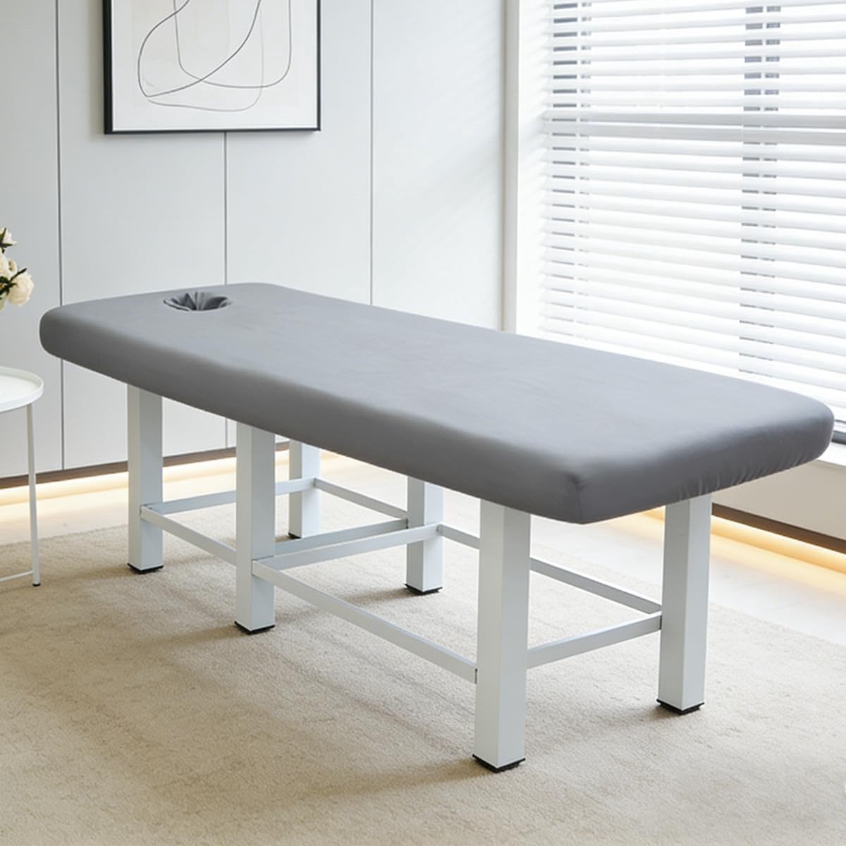 Wasbare Massage Bed Cover met Gezichtsopening, Elastische Hoes voor Schoonheidssalon, SPA en Wellness (180x60cm, Donkergrijs)