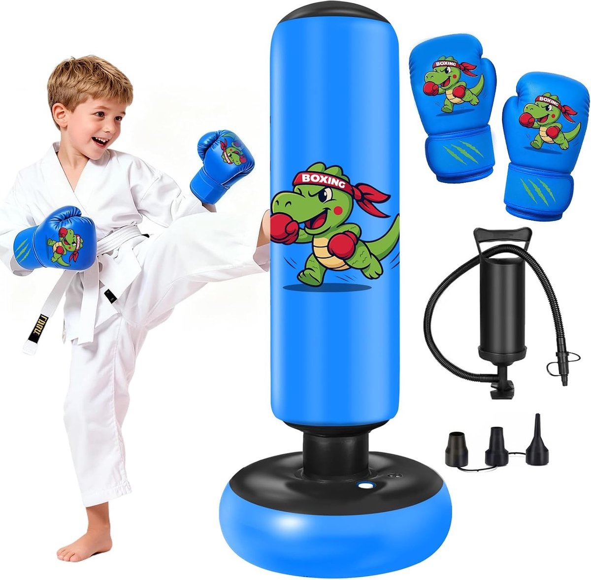 Kinderen Bokszak 130 cm - Staande Bokszak voor Jongens en Meisjes met Bokshandschoenen, Ideaal voor Karate en Taekwondo Training