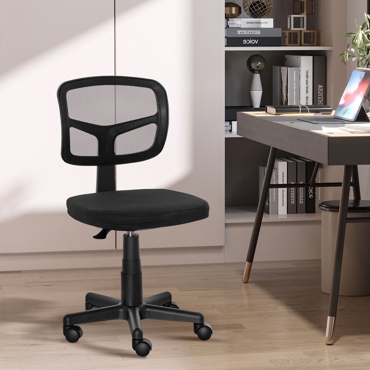 Bureaustoel-ergonomische bureaustoel - in hoogte verstelbare draaistoel - ruimtebesparend-zwart thumbnail 4