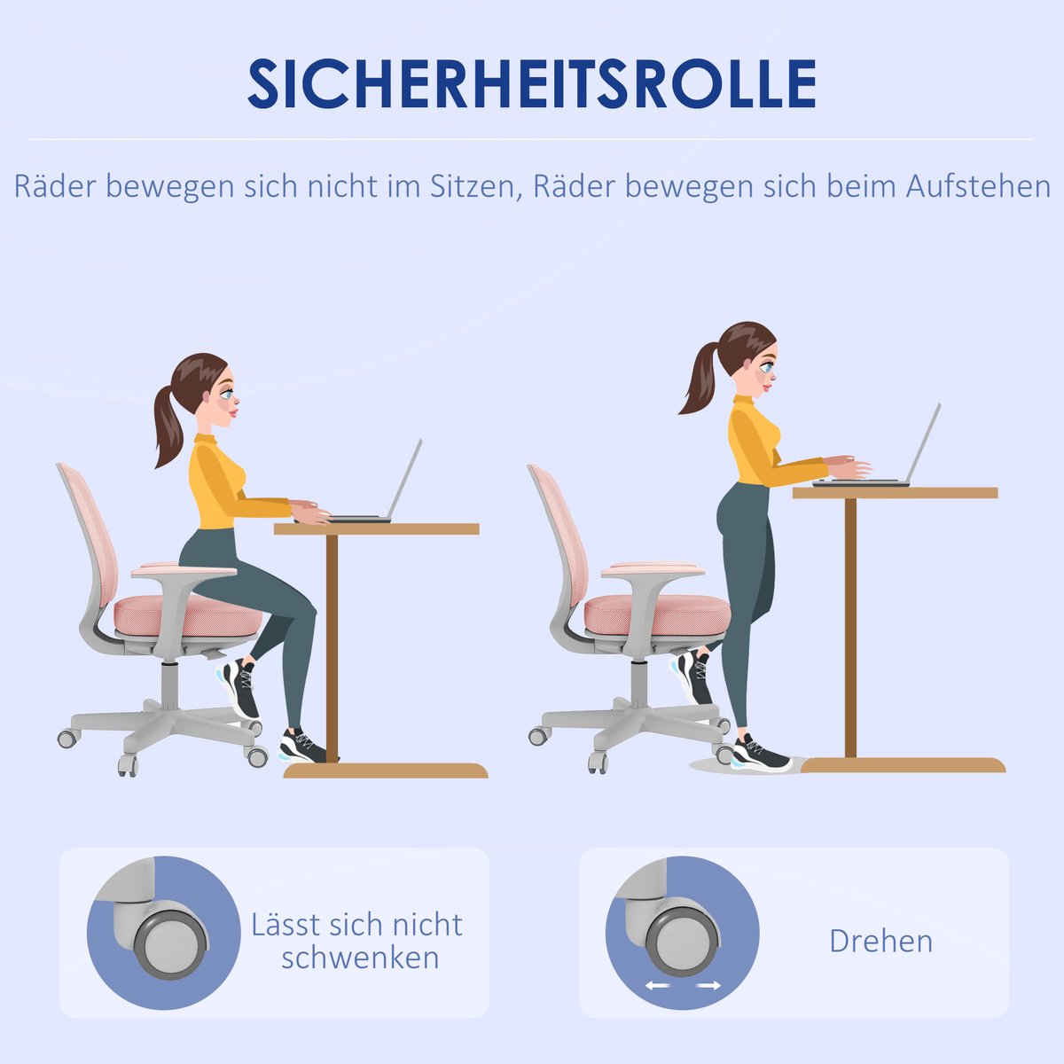 Bureaustoel - Ergonomische bureaustoel met draaifunctie - In hoogte verstelbaar 55 x 48 x 82,5-94,5 cm Roze thumbnail 6