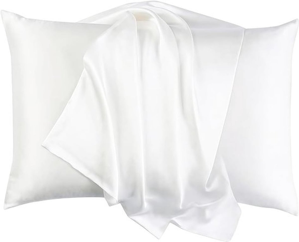 Set van 2 Zijden Kussenslopen, 100% Natuurlijke Zijde, Ideaal voor Haarverzorging en Huidverzorging, Ademend en Zacht, Standaardformaat, Wit