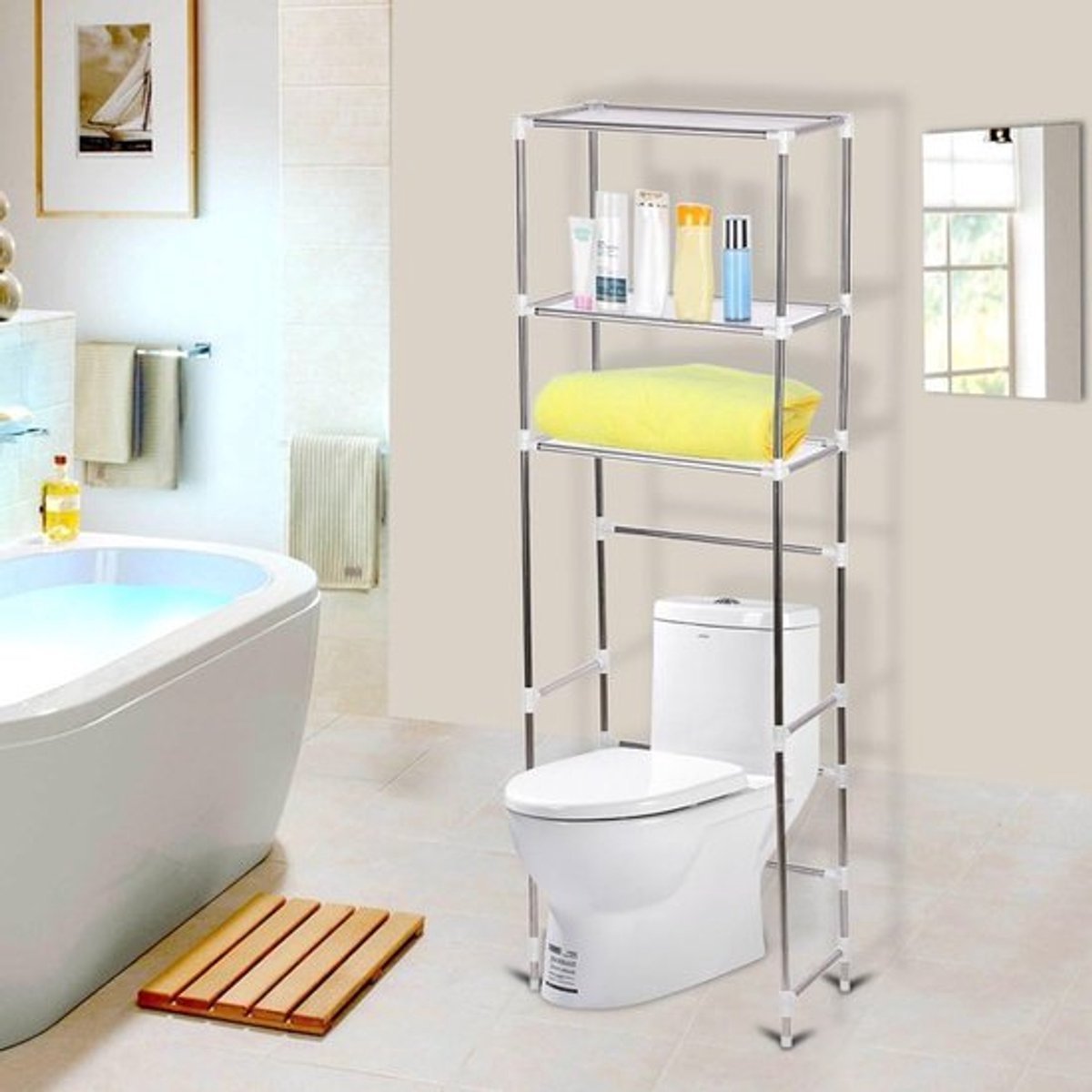 Multifunctionele 3-laagse opslagrek voor badkamer boven toilet, ruimtebesparende organizer voor shampoo, handdoeken en toiletartikelen (160*53cm)