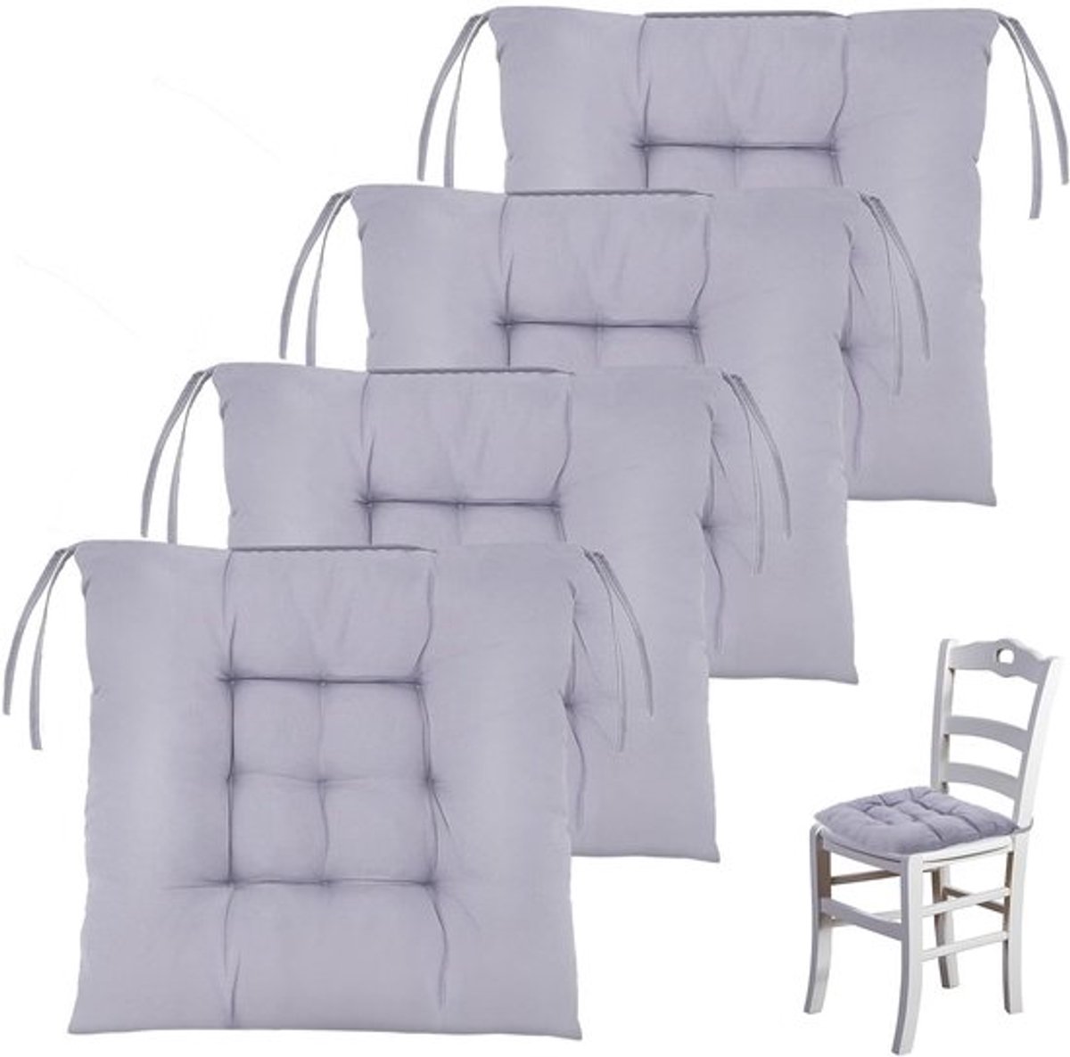 Set van 4 Zitkussens 36 x 36 cm voor Binnen en Buiten, Comfortabele Kussens met Bindbanden voor Stoelen en Tuinmeubelen (Antraciet Grijs)