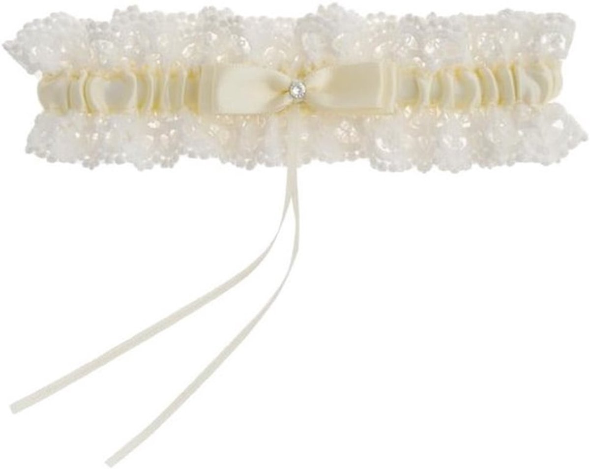 Elegante trouwgarnituren met strik en kant voor bruiden - Elastische beenringen als trouwaccessoires in lichtgeel, One Size