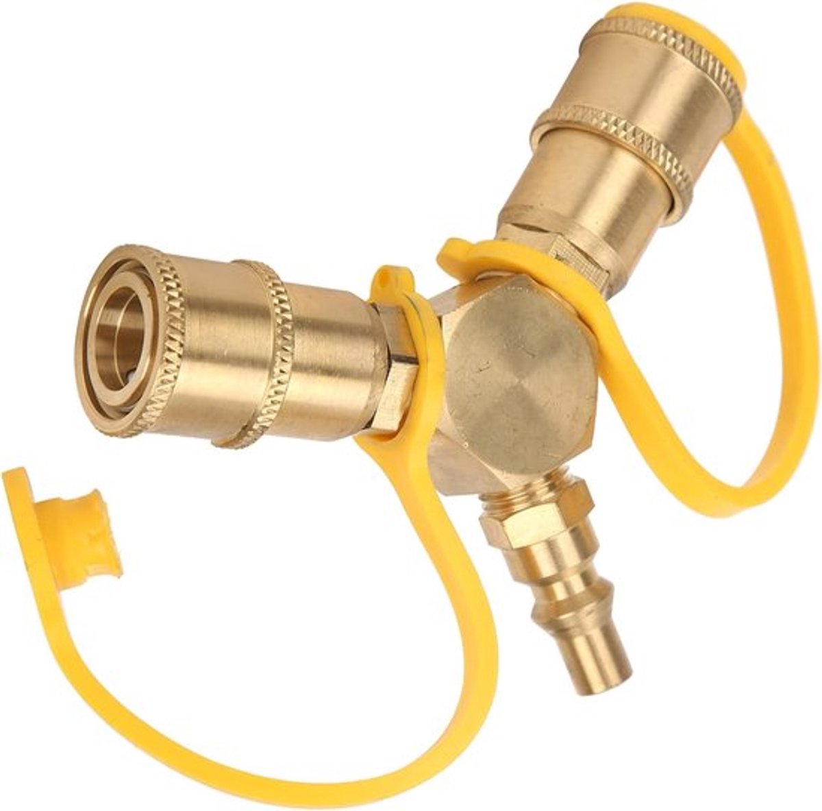 Splitter Adapter voor LPG Gasaansluiting met 3 Uitgangen, 1/4 Inch Propaan voor Grill en Motorhome, Roestvrij Messing met Y Snelkoppeling