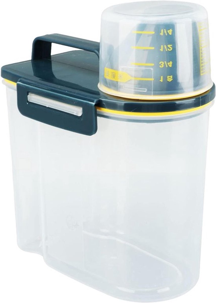 Luchtdichte Opbergcontainer voor Rijst en Droge Voeding, Voedselopslag voor Honden en Katten met Maatbeker, Transparante Plastic Keuken- en Pantry Organizer (1.5kg Groen)