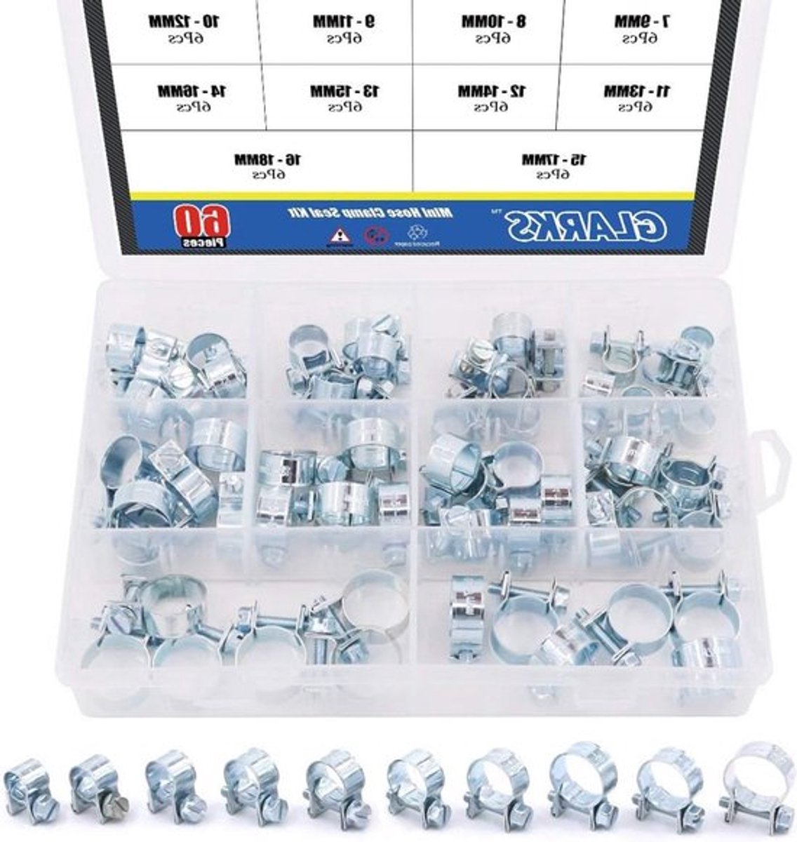 Mini slangklemmen set van 60 stuks, brandstofinjectiestijl, 10 maten voor benzine en diesel slangen