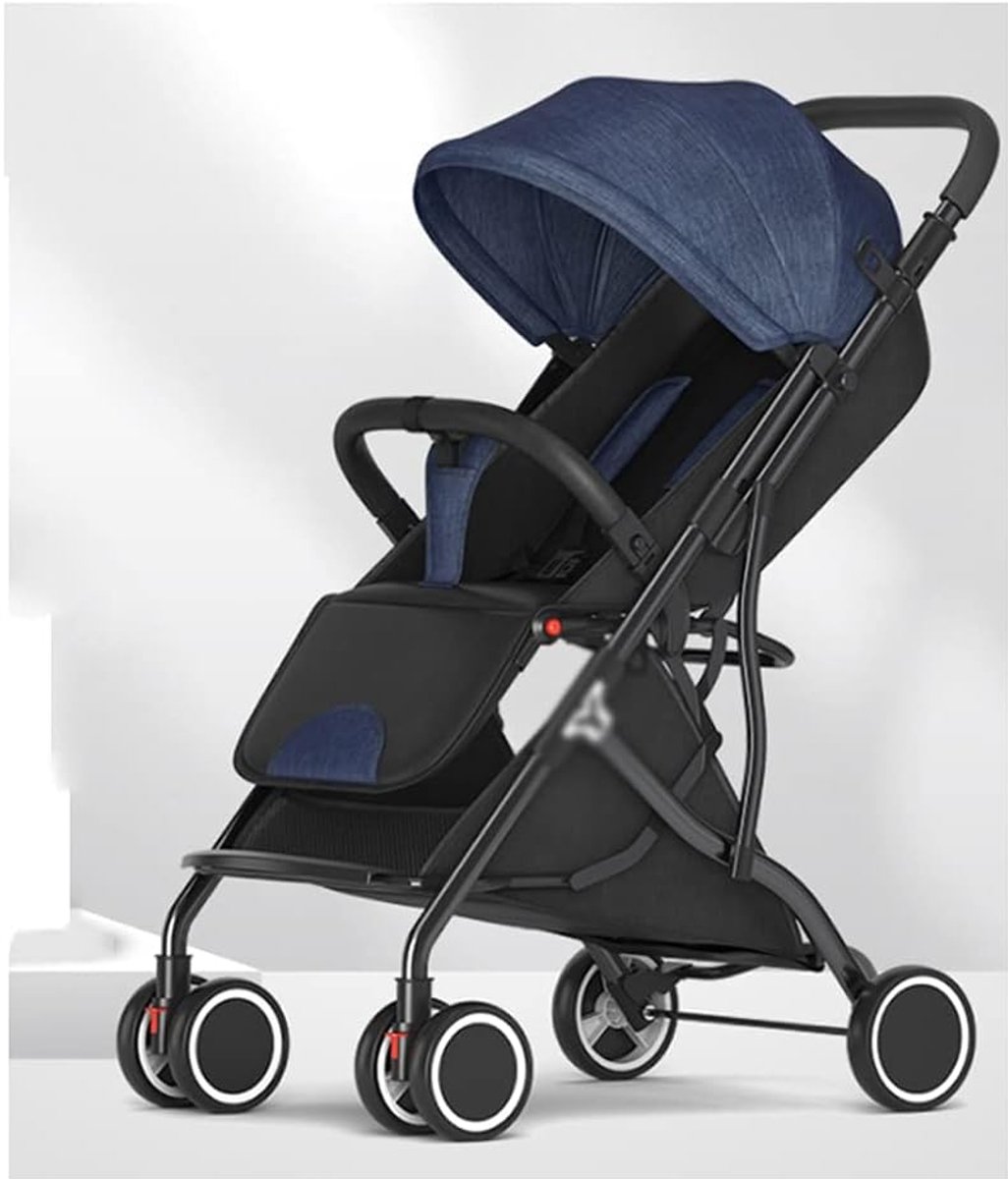 SnelShoppen - Lichtgewicht kinderwagen met grote luifel, ruime opbergruimte en compact inklapbare buggy (Kleur: Donkerblauw)