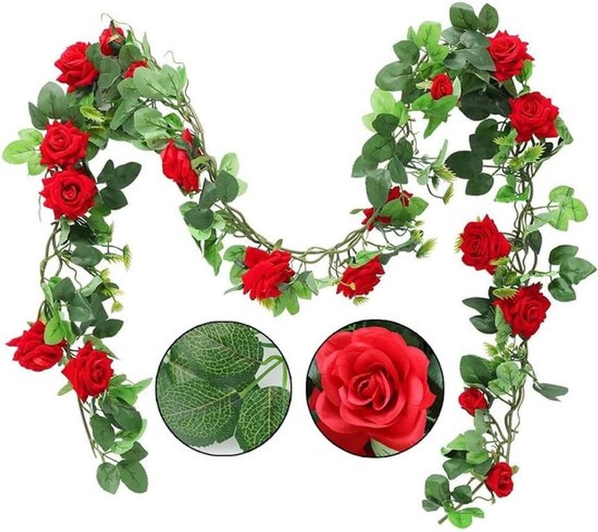 Prachtige 95cm Lange Kunstmatige Rozenbloem Guirlande voor Bruiloften en Thuisdecoratie, Set van 2, Perfect voor Wandversiering en Arch Arrangementen