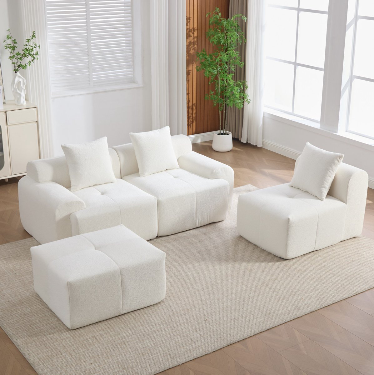 MEUNIQ modulaire hoekbank 3-zits 268 cm, L-vormig, met 4 vrij combineerbare modules, cordstof, zonder montage, beige voor woonkamer