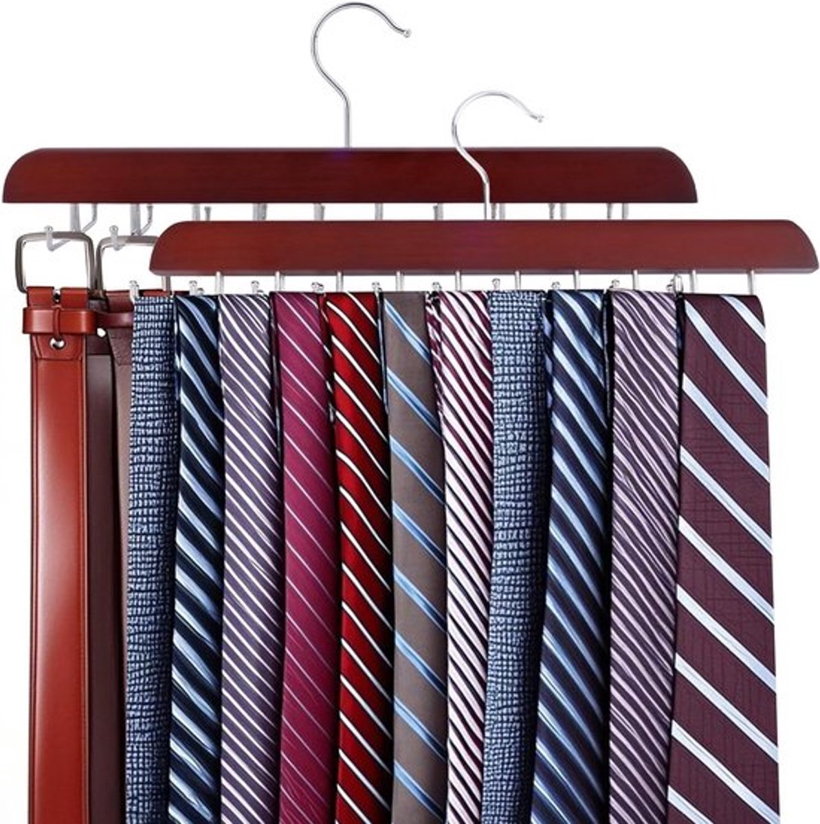 2 Stuks Rood Stropdas Hanger en Riem Hanger, RVS Organizer met 20 Vouwbare Haakjes, Multifunctionele 360° Draaibare Riemhouder voor Kasten, Accessoires voor Mannen