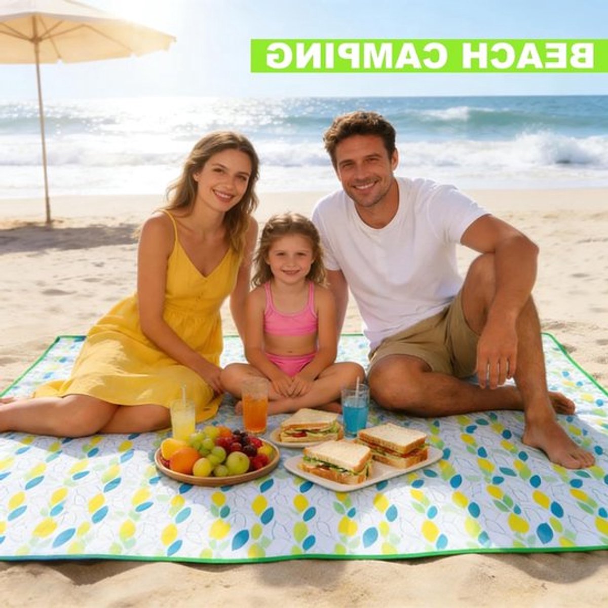 Extra Grote Picknickdeken 200 x 200 cm Waterdicht en Zandbestendig met 3-Lagen Ontwerp - Comfortabele Buitenmat voor Kamperen, Strand en Parkactiviteiten