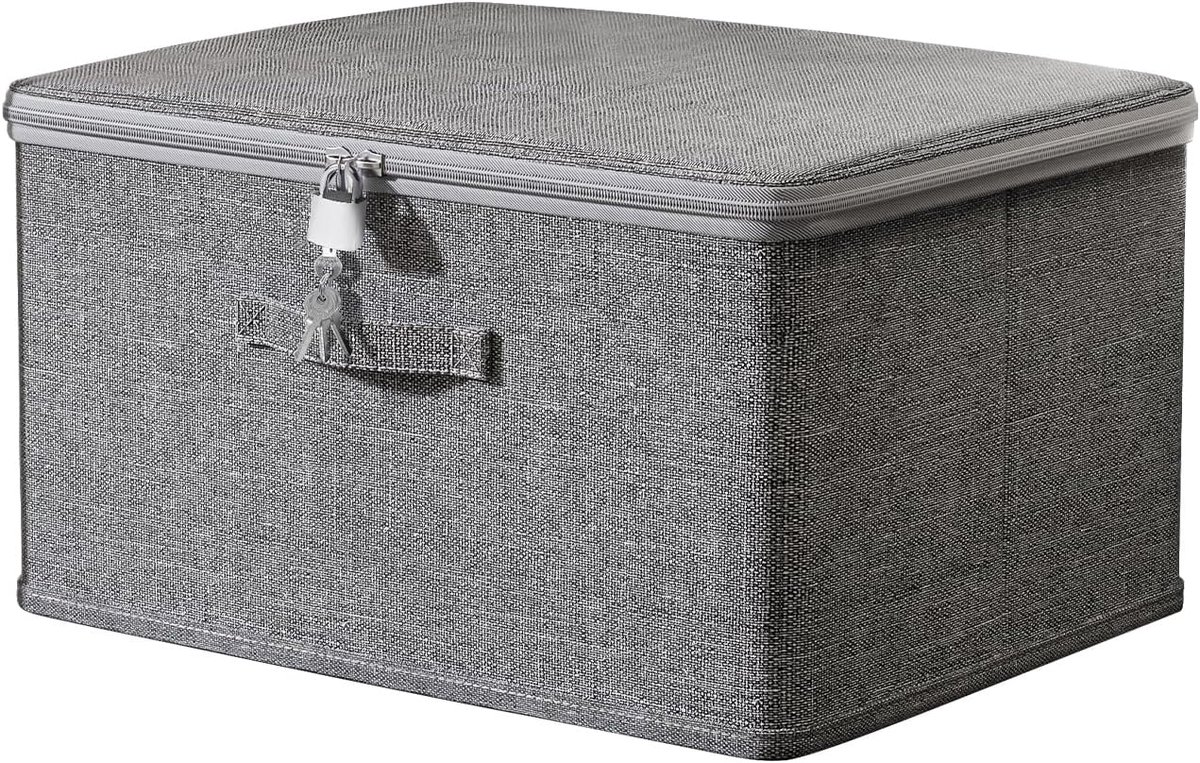 SnelShoppen - Afsluitbare opbergdoos met 4 sleutels, stoffen organizerbox voor kleding en speelgoed, opvouwbare doos met slot, grijs, 40 x 30 x 21 cm