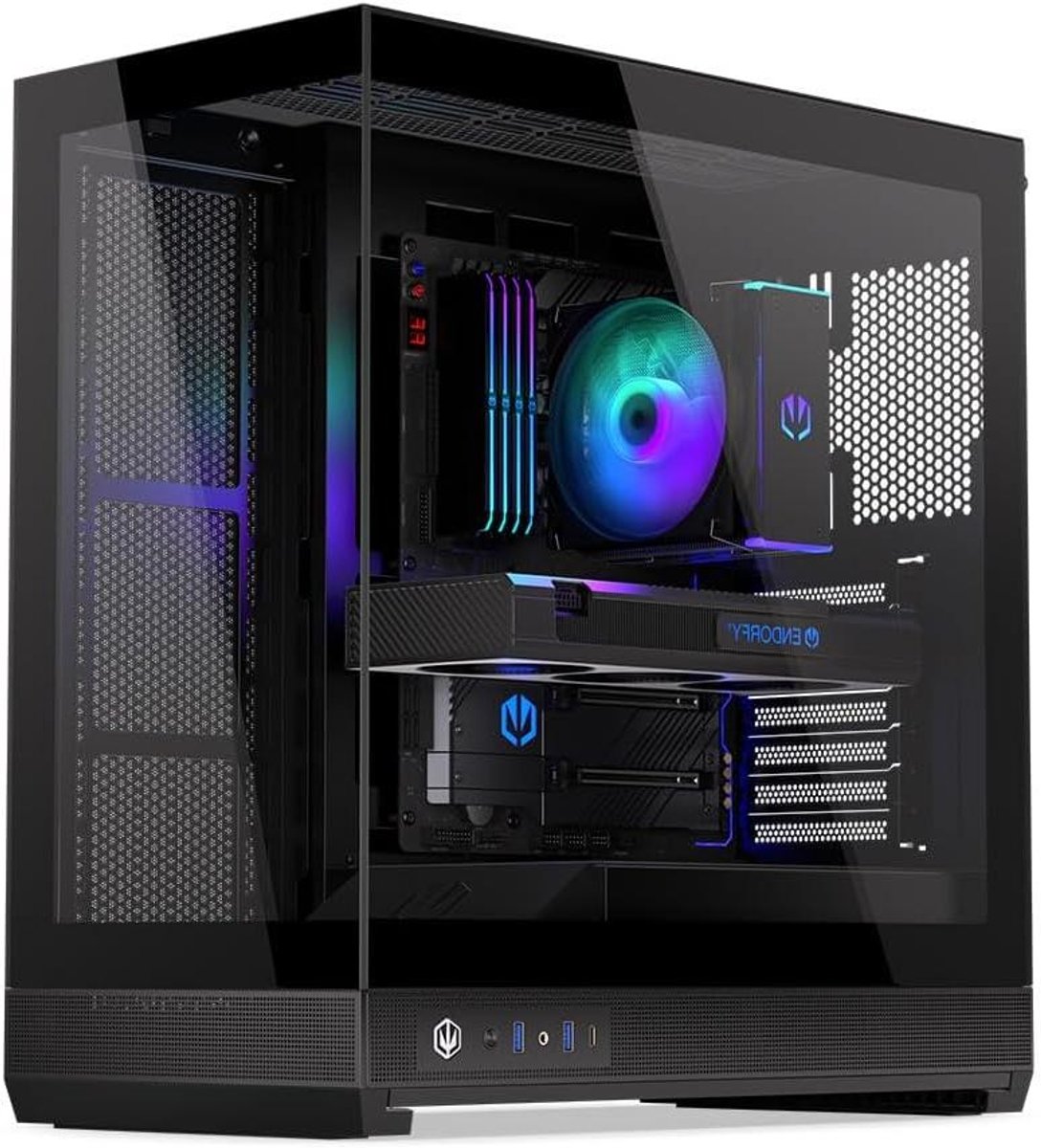 PC Behuizing Midi Tower - Computerkast Gaming - Componenten Beschermen - Panorama Glasontwerp - ATX E-ATX - Zwart