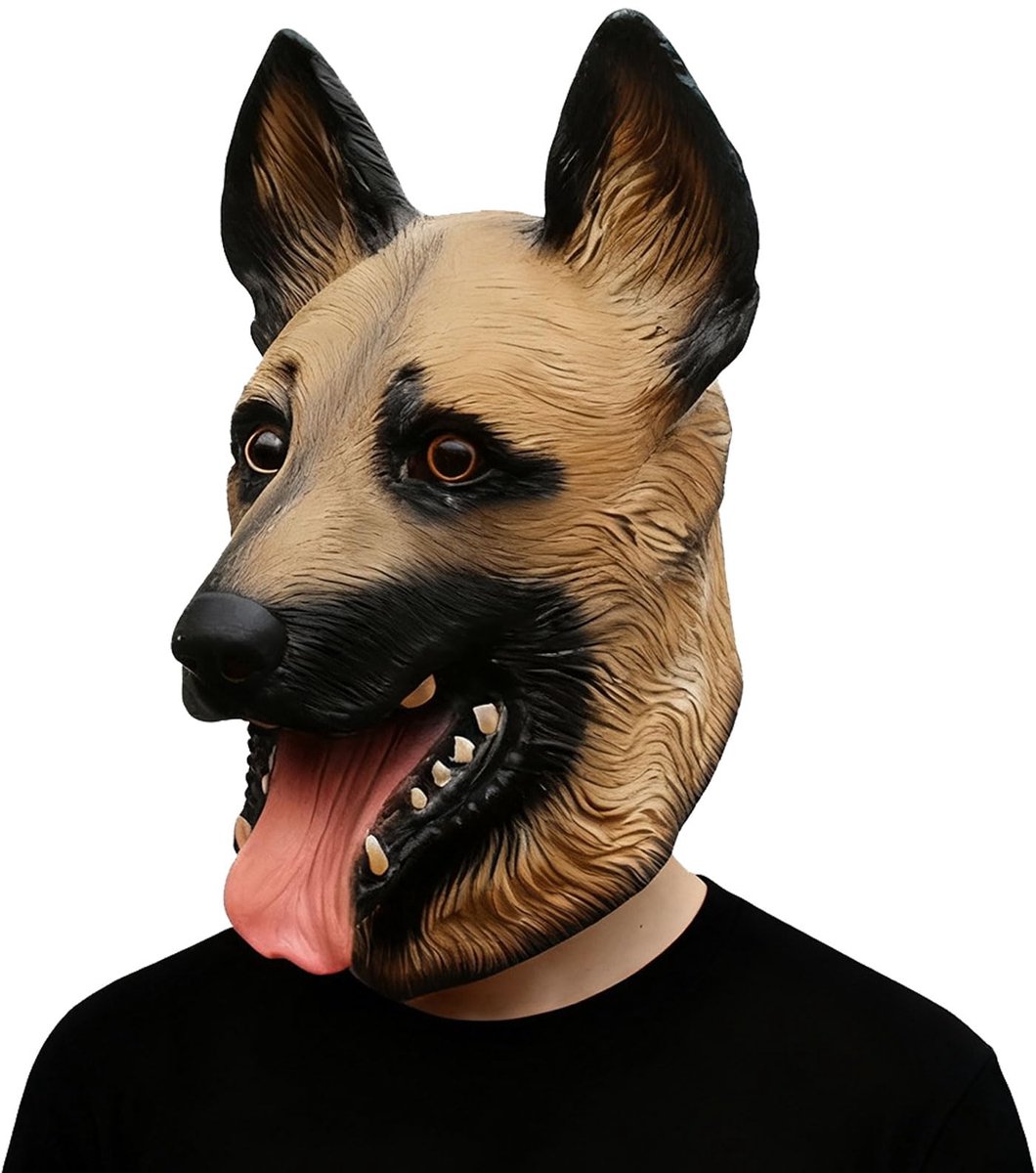 SnelShoppen - Duitse Herder Latex Hond Masker Bruin - Realistisch, Flexible Latex, Perfect voor Feestjes, Carnaval en Verkleedpartijen, Unisex, Maat O