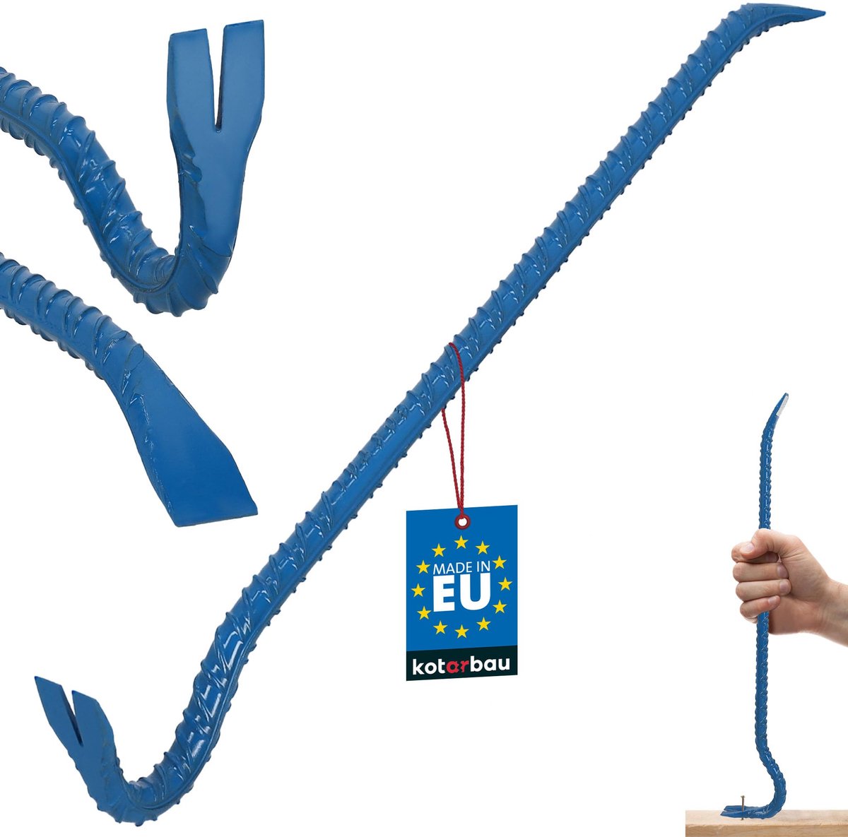 KOTARBAU® Koevoet - Breekijzer - Breekstang 60 cm - Breekijzer met Spijkertrekker - Dubbelzijdig - Poedergecoat Staal - Blauw
