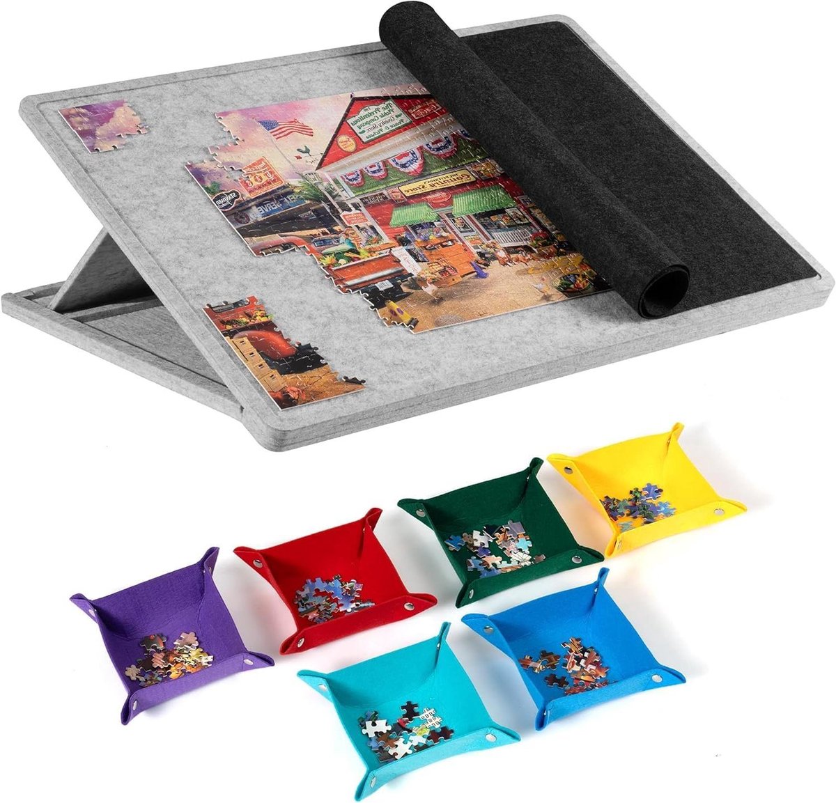 Puzzeltafel - Puzzelbord - Comfortabel Puzzelen - Verstelbare Hoeken - 1000 Stukjes - Grijs
