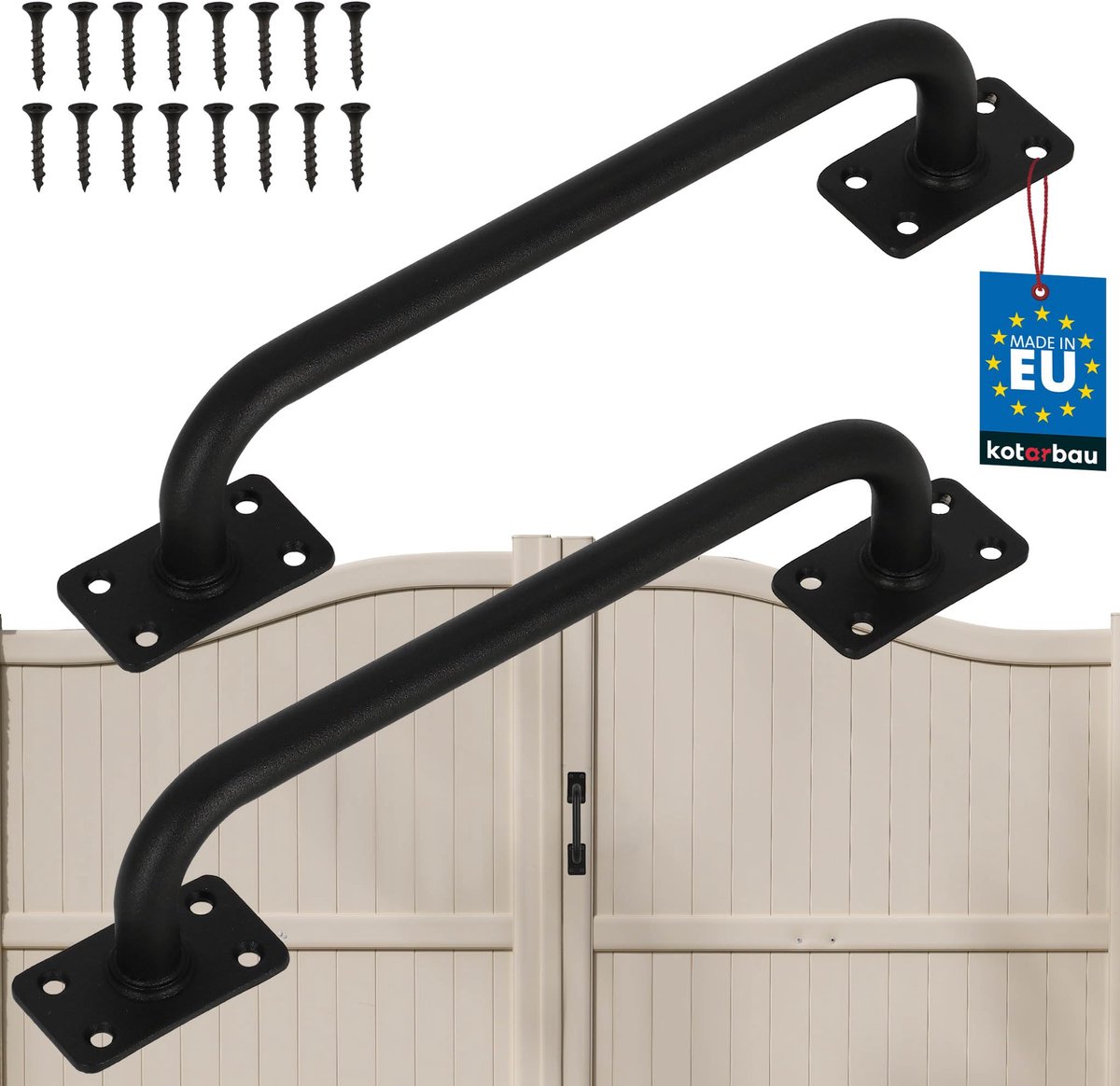 KOTARBAU® 2 Stuks - Poortgreep - Schuurdeurgreep - Tuindeurgreep 245 mm - Buitendeurgreep - Zwart - Gepoedercoat Staal