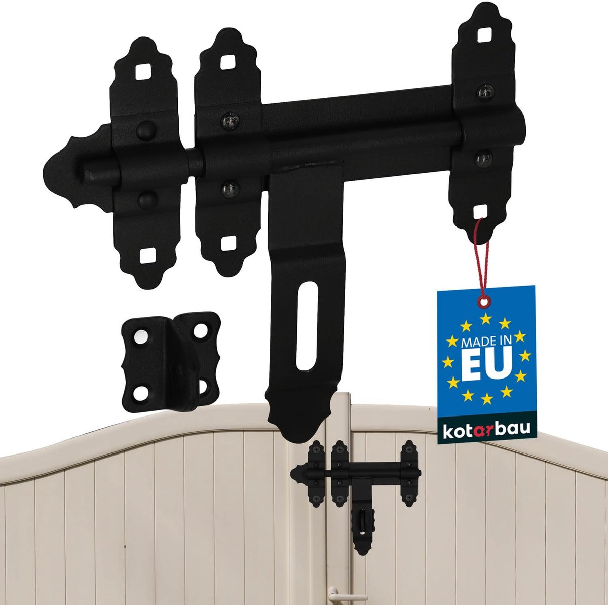 KOTARBAU® Poortgrendel - Deurgrendel - Schuifpoort Grendel 200 mm - Deurslot met Hangslot Gat - Slotgrendel - zonder Hangslot - Gepoedercoat Staal - Zwart