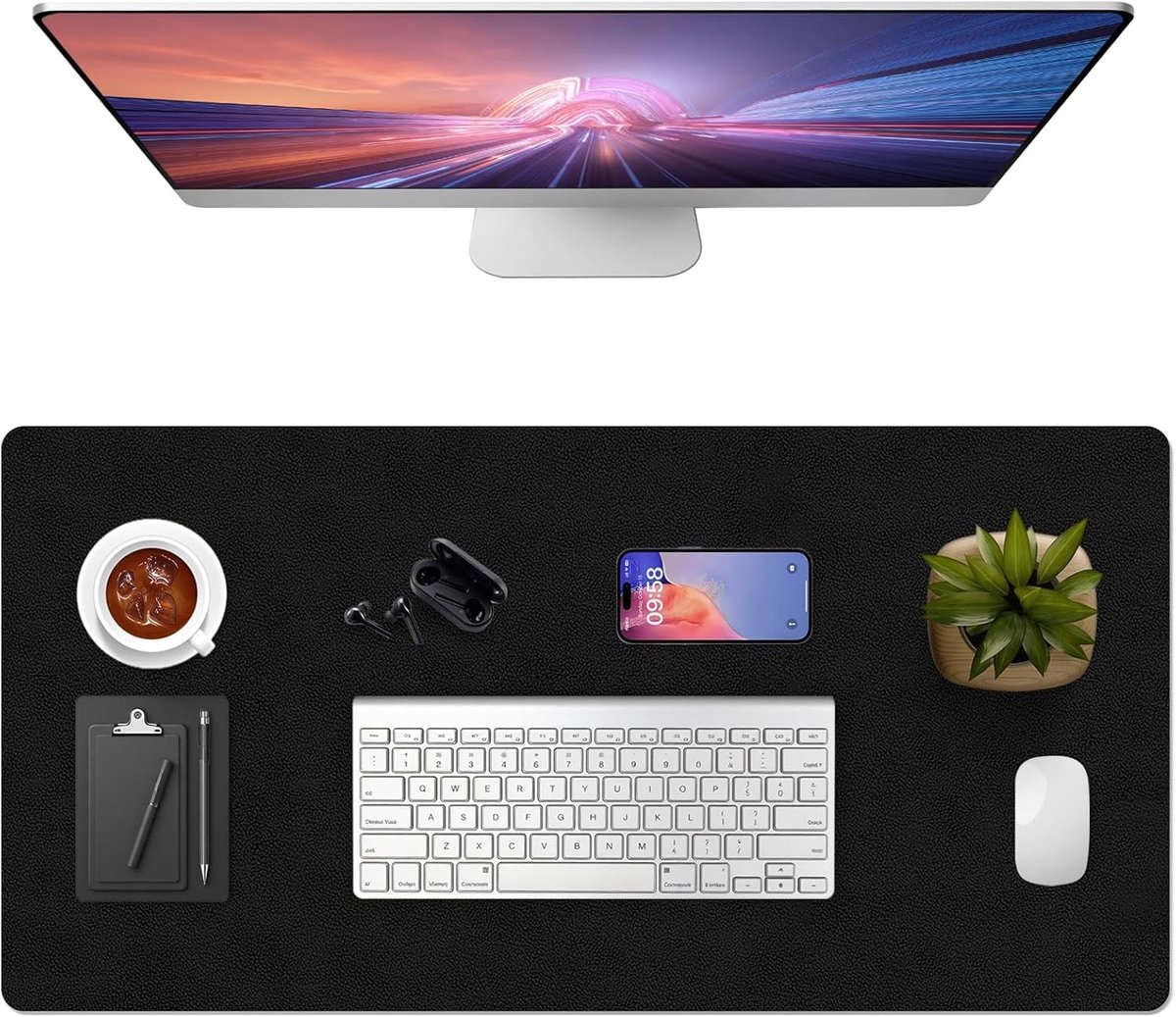 Multifunctionele Bureau Onderlegger 120 x 43 cm, Waterdicht PVC Leer, Gemakkelijk Schoon te Maken, Antislip Bureau Mat voor Thuis en Kantoor (Zwart)