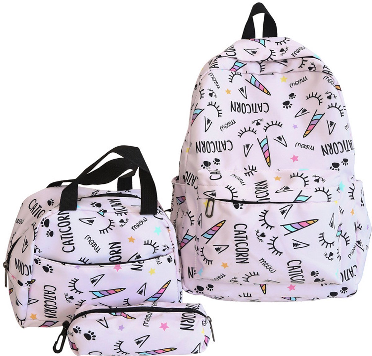 YAGXIG driedelige rugzakset - jeugdrugzak - basisschoolrugzak - roze schattig wimperpatroon - grote capaciteit - junior high school studentenrugzak - roze - geschikt voor 8-15-jarige basisschoolleerlingen - meisjes shu'b