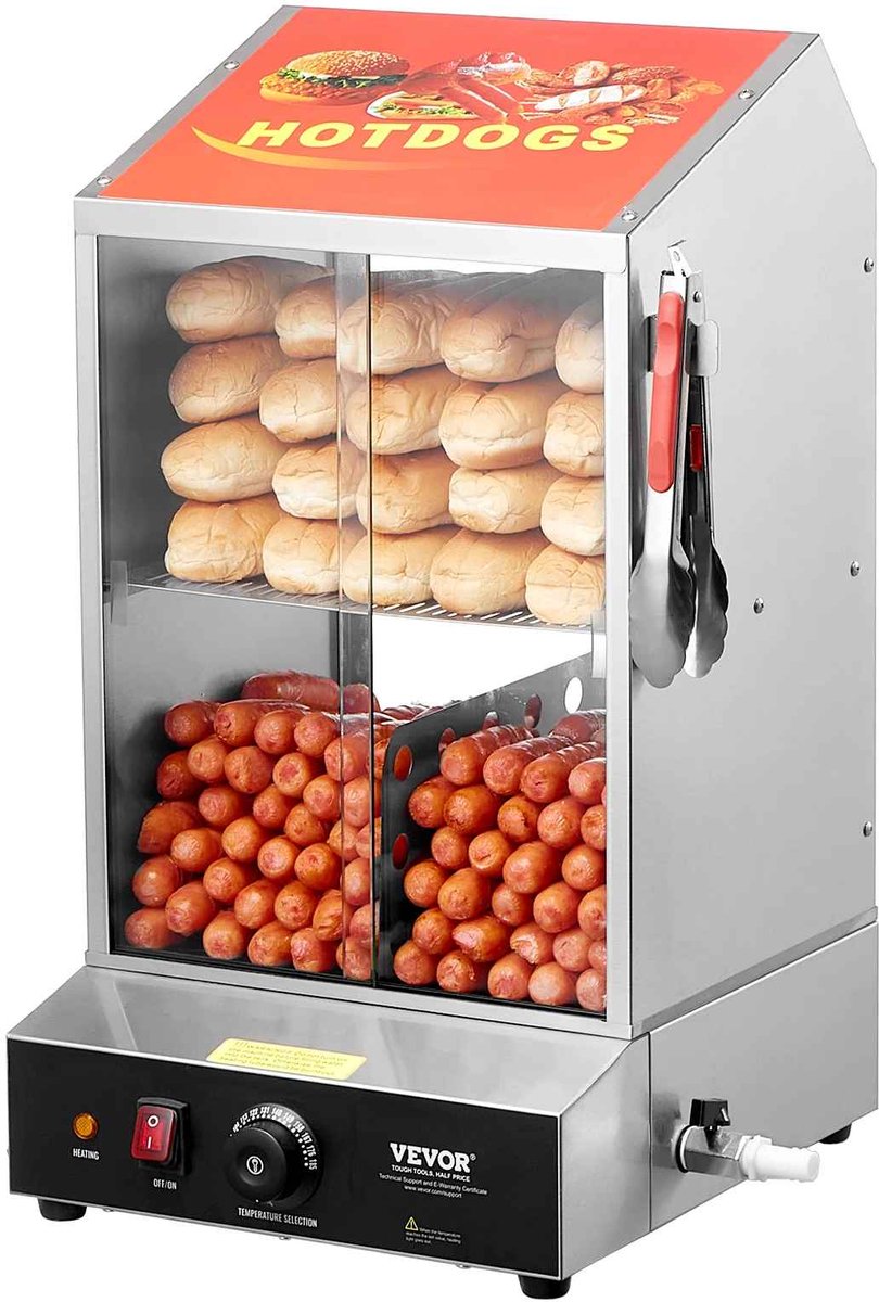Casa Living Hotdog Machine - Stomer - 36L Warmhoudvitrine - Temperatuurregeling 30-85°C - 2 Niveaus - RVS en Gehard Glas