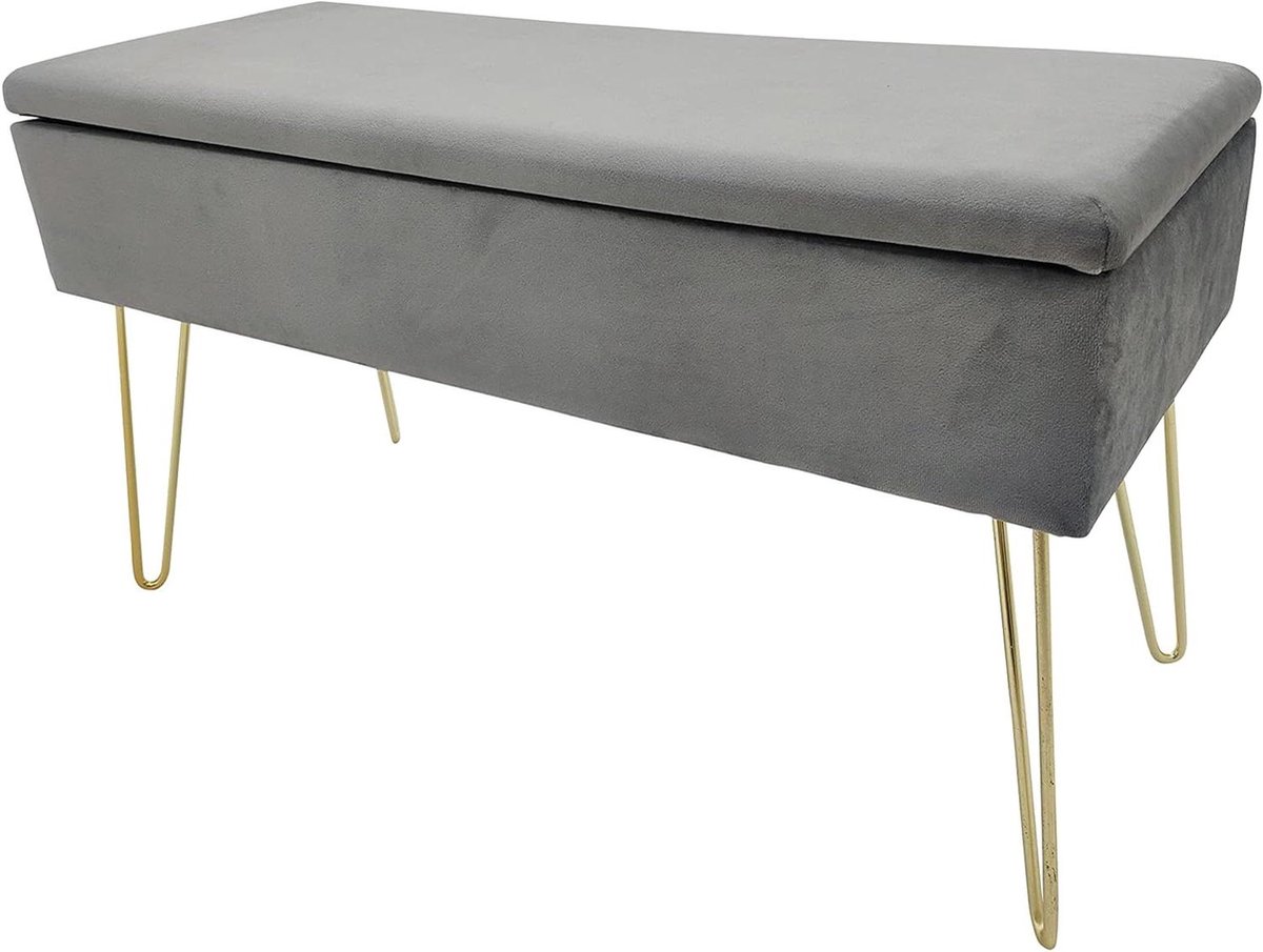 Gestoffeerd Bankje - Opbergkist Ottomaan - Extra Zitplaats - Fluwelen Zitting - 75 x 30 cm - Grijs