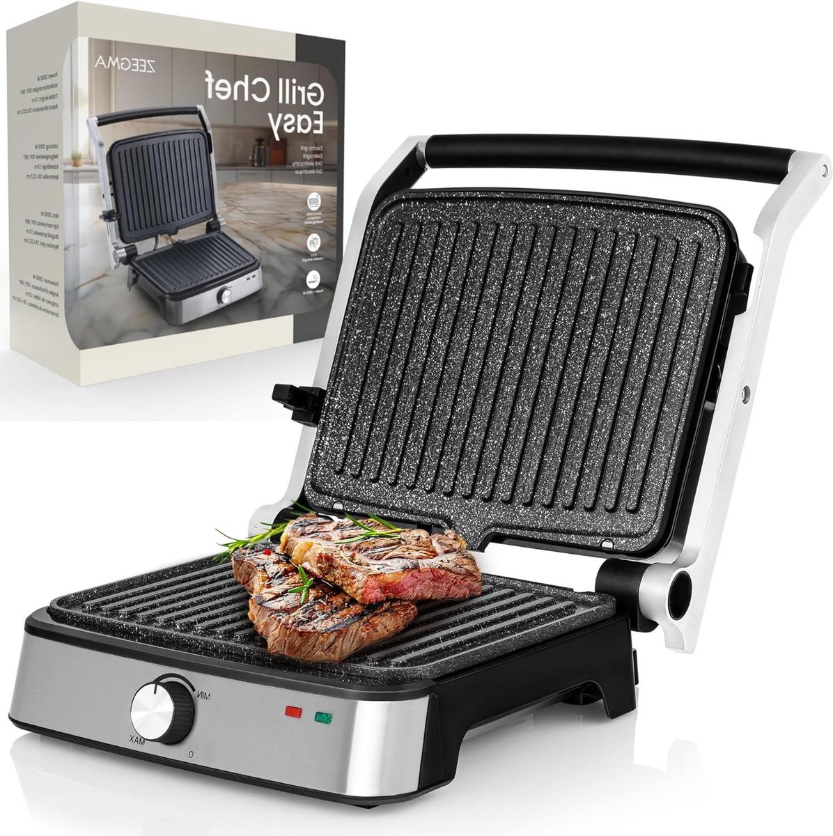 Elektrische Grill - Panini Toaster - Snel Eten Bereiden - 2000 Watt Kracht - 29 x 23.2 cm - Zilver