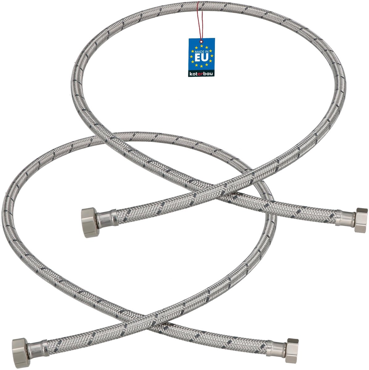 KOTARBAU® 2 Stuks - Flexibele Aansluitslang 1/2“ x 3/8“ - Flexibele Kraanslang 120 cm - Sanitaire Aansluitslang - Flexibele Verbindingsslang - Aansluitslang Armatuur - met Roestvrijstalen Vlechtwerk