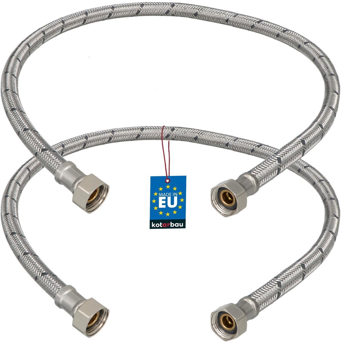 KOTARBAU® 2 Stuks - Flexibele Aansluitslang 3/8" x 3/8" - Flexibele Kraanslang 70 cm - Sanitaire Aansluitslang - Flexibele Verbindingsslang - Aansluitslang Armatuur - met Roestvrijstalen Vlechtwerk