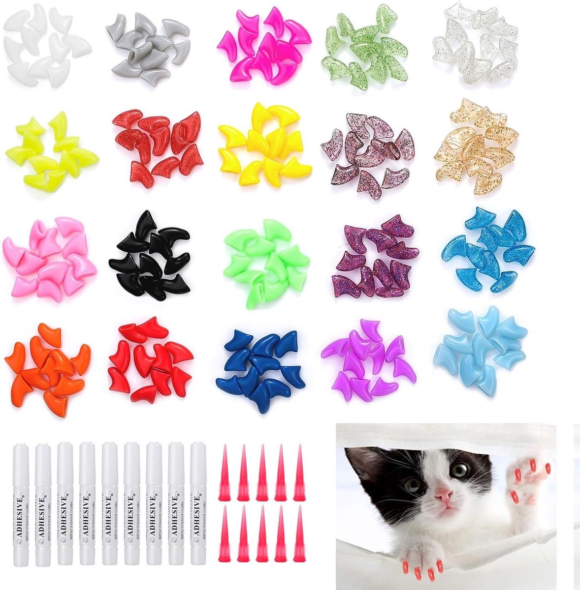 200 Kleurige Kattennagel Covers voor Krabbescherming - Zachte Nagelcaps voor Kittens met Lijm en Handleiding
