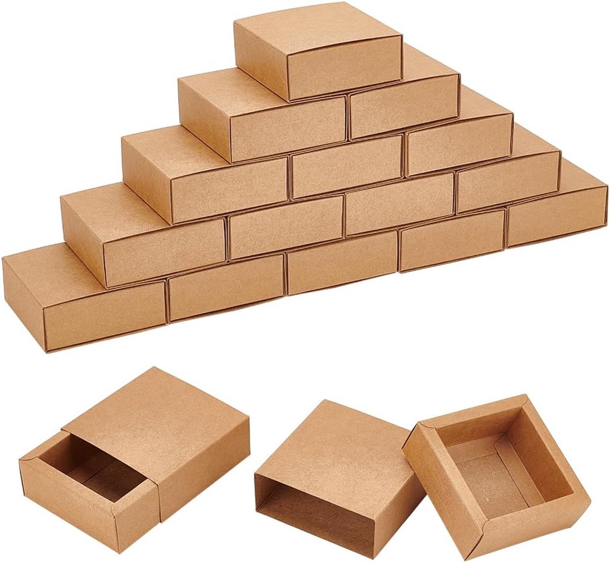 SnelShoppen - 20 Stuks Bruine Kraft Papieren Cadeau Dozen 8.5 x 8.5 x 3.2 cm voor Trouwen, Partijen, Sieraden, DIY, Geschenken