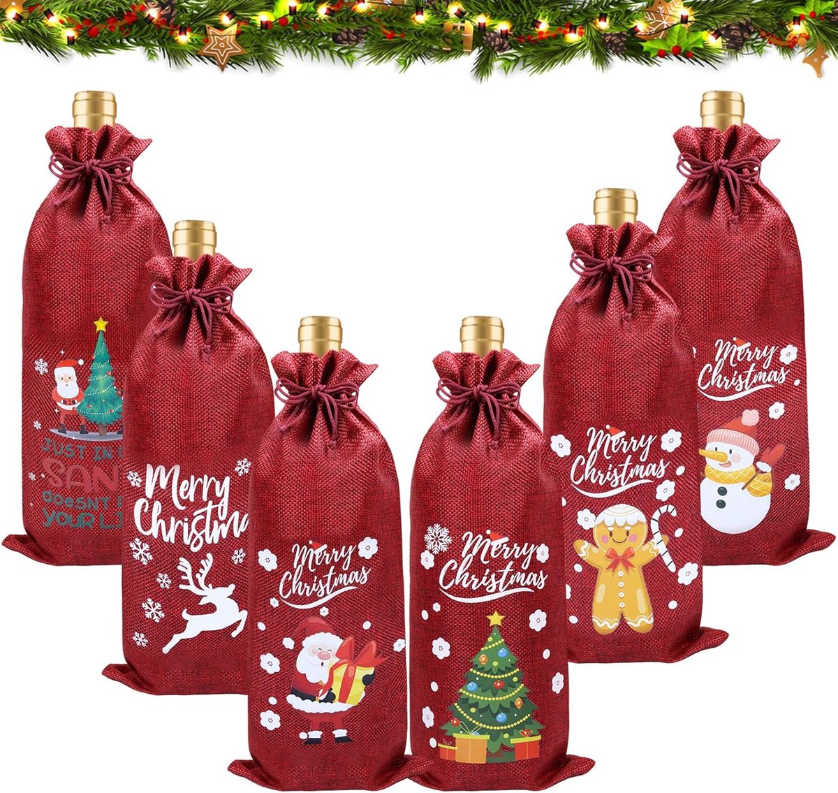 Wijnzak voor Kerst - Jute Wijnzak - Kerst Flessenhoes - Decoratie voor Feestelijke Diners - ShopVlot