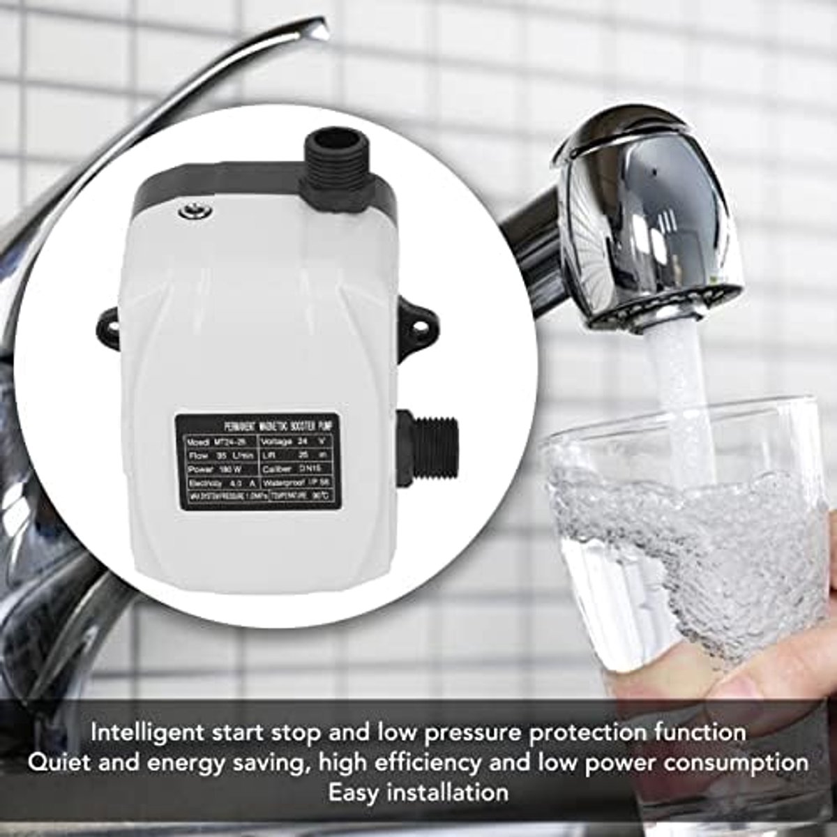 SnelShoppen - Waterdruk Versterker Pomp voor Thuis, DC 24V 180W Drukpomp, Automatisch Waterdruk Versterkingssysteem, Hoge Lift voor Tuinsproeiers Douc