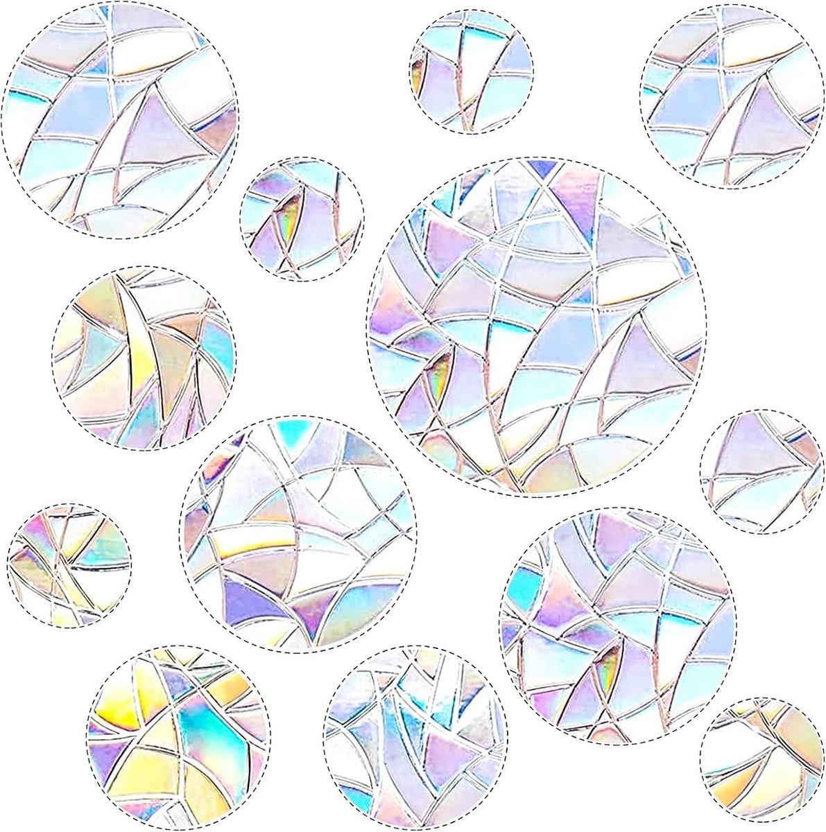 Ronde prisma raamstickers set van 39 stuks voor decoratie en lichtreflectie in huis