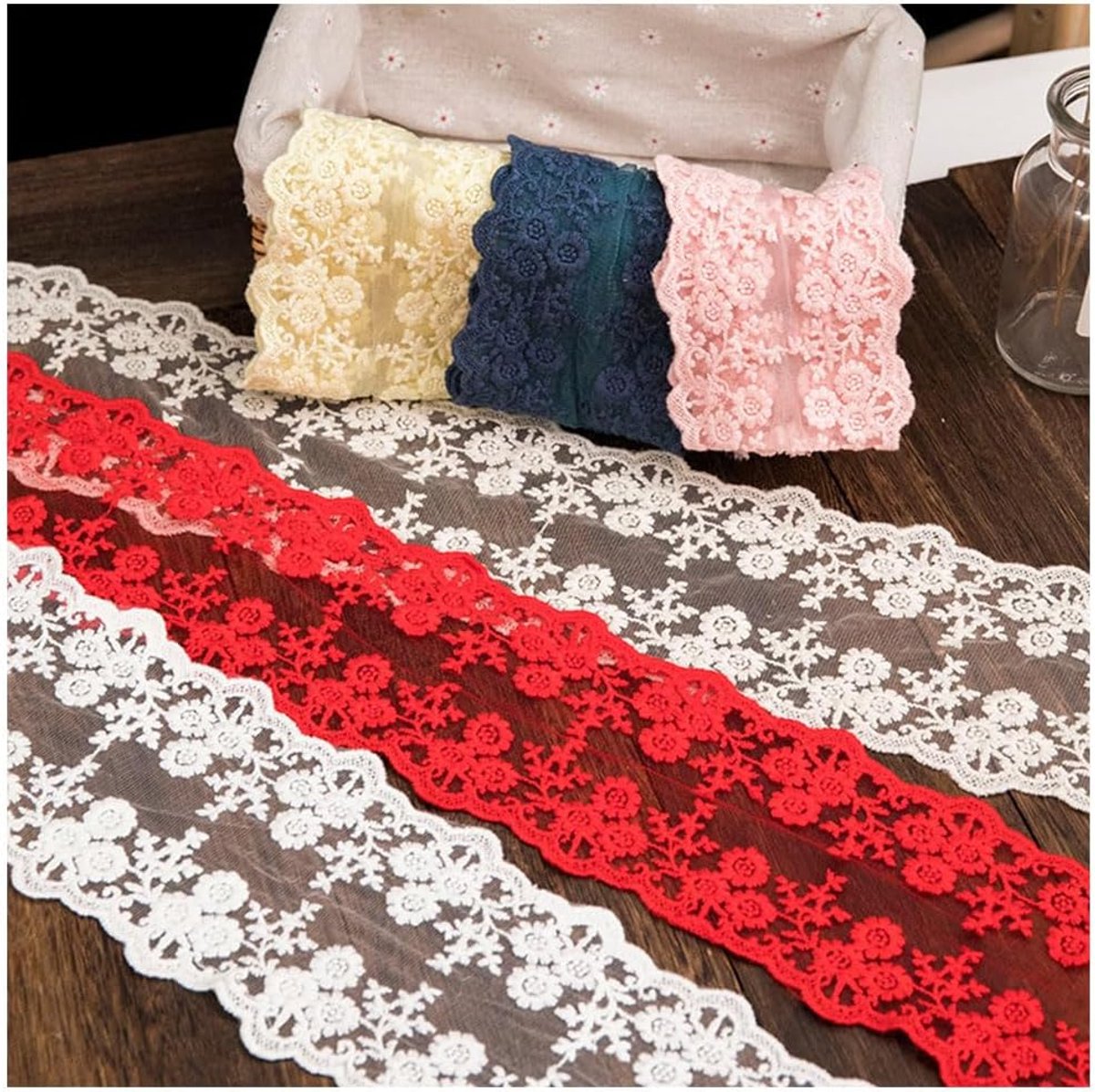 SnelShoppen - 11 cm brede kantafwerking, bloemenborduurwerk, tulle, haakwerk, vintage kant, 2.5m/4.5m kleurrijke kantlint voor DIY, bruiloft, feestdec