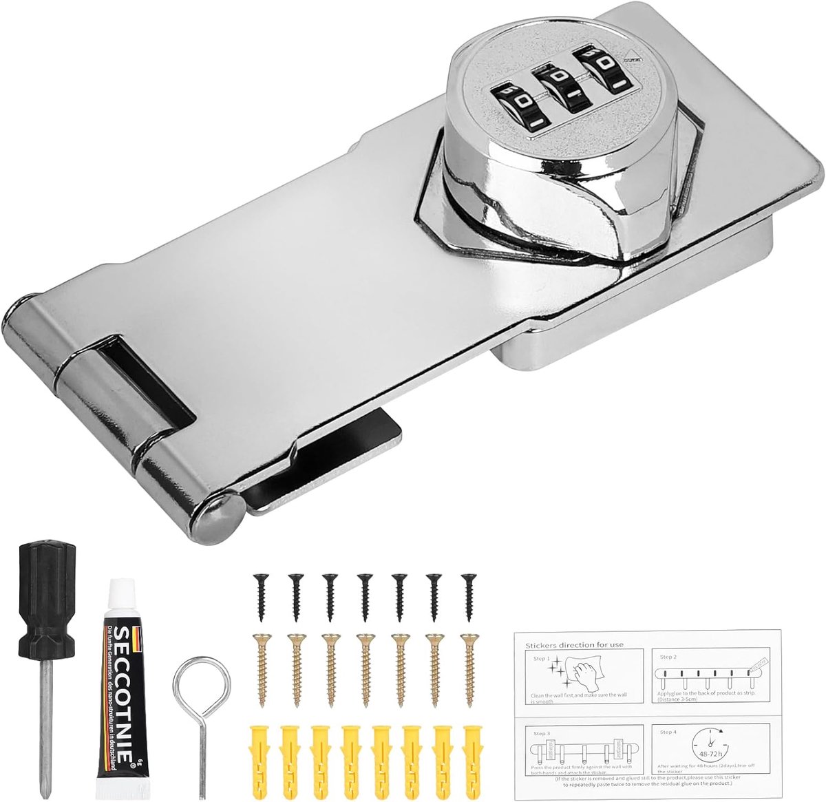 SnelShoppen - 4.5 Inch Kastenlock Hasp Wachtwoord Mechanisch 3-Cijferige Combinatielock van Zinklegering voor Kleine Deuren, Schuurdeur, Badkamer, Gar