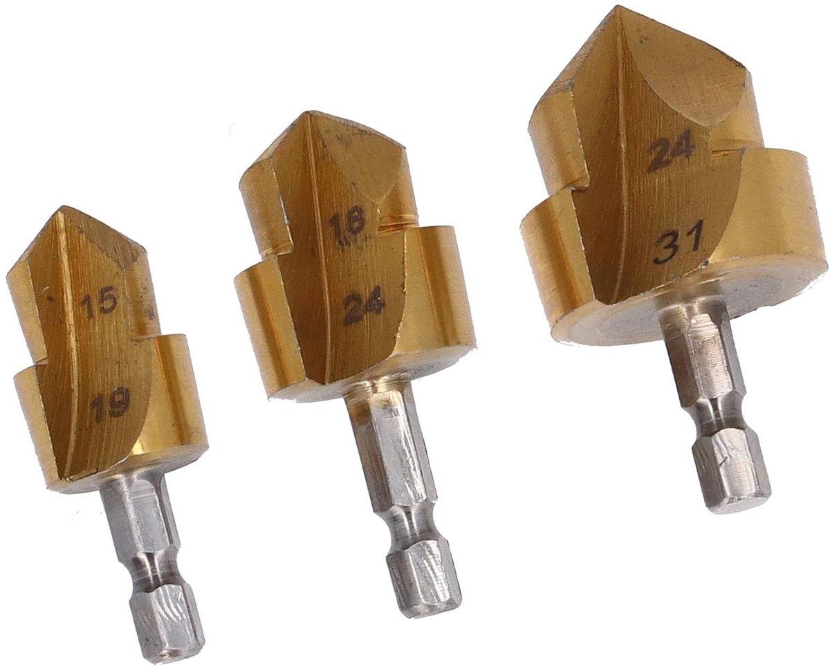 SnelShoppen - 3Pcs Set PPR Lifting Boorbit - Heavy Pipe Reaming Gereedschap PVC en ABS Pijp Reamer Kit - 15-31mm - 1/4 Inch Hex Shank