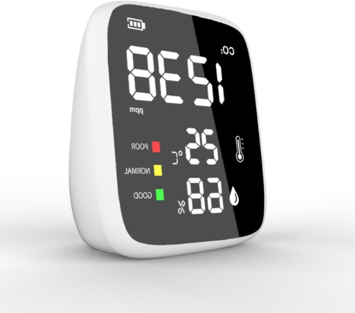 CO2-detector - Luchtkwaliteitstester - Binnenlucht Meten - Realtime Metingen - 1600mAh Batterij - Wit