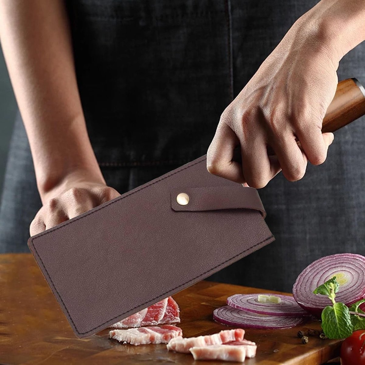 SnelShoppen - Chefmes Beschermhoezen Set van 2 - PU Leer - Retro Keukenmessen - Beschermhoezen voor Keukenmessen - Accessoires voor Thuis en Buiten -