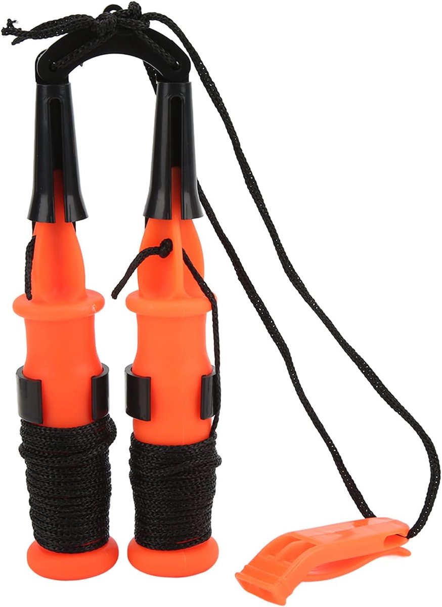 SnelShoppen - 2 Stuks IJspriemen met Oranje Handvat, Duurzaam Plastic en RVS IJspriem met Noodfluitje, Veiligheidsaccessoire voor Wintervisserij en Bu