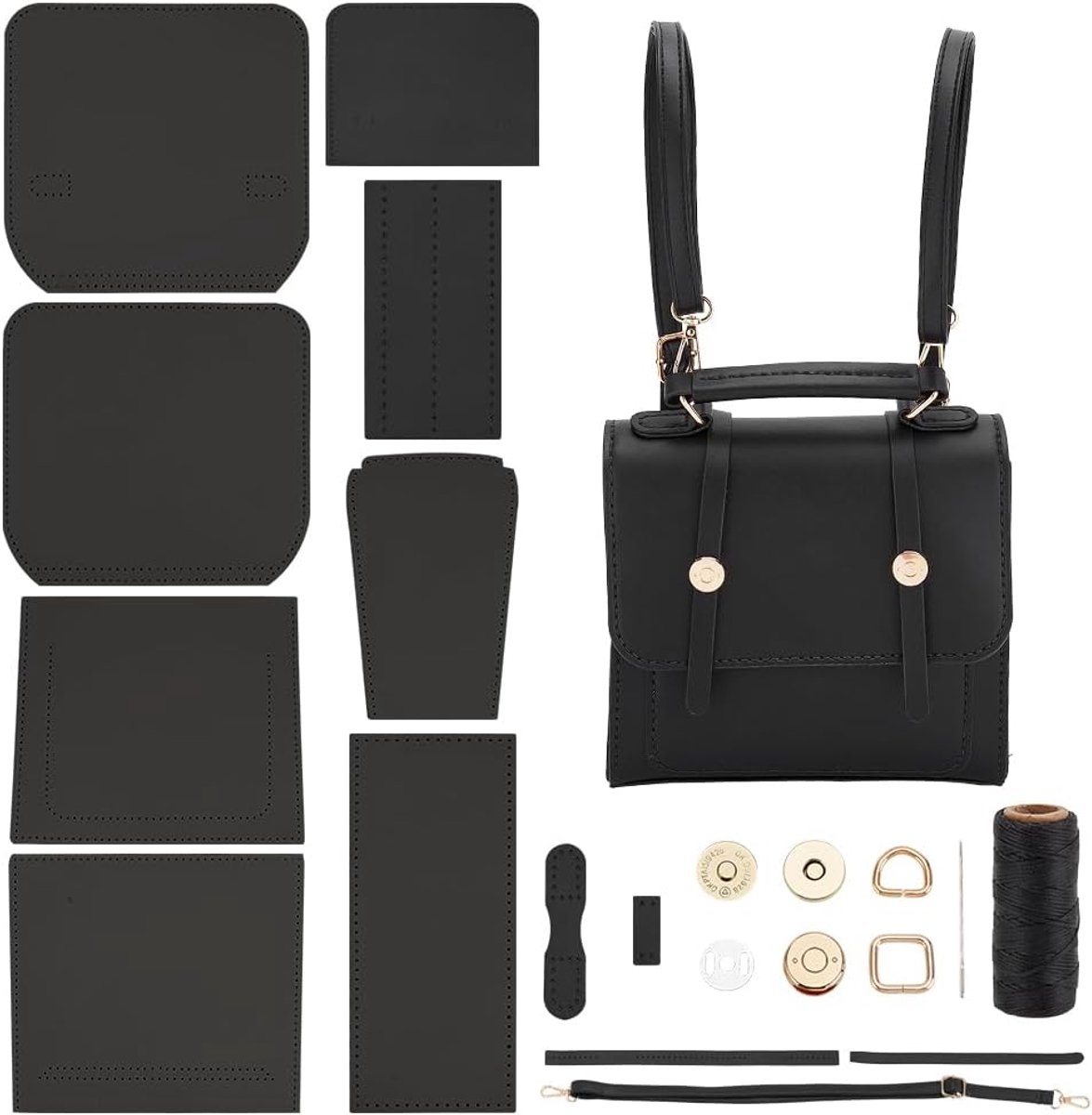 SnelShoppen - DIY PU leren schoudertas maakset, handgemaakte crossbody tas voor vrouwen, naaien kit voor leren handtas accessoires, stijlvolle zwarte
