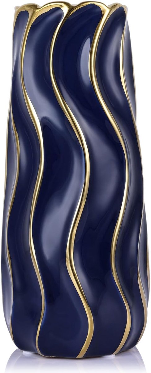 White and Gold Vase for Home Decoration (Blue and Gold, Large) - ShopVlot