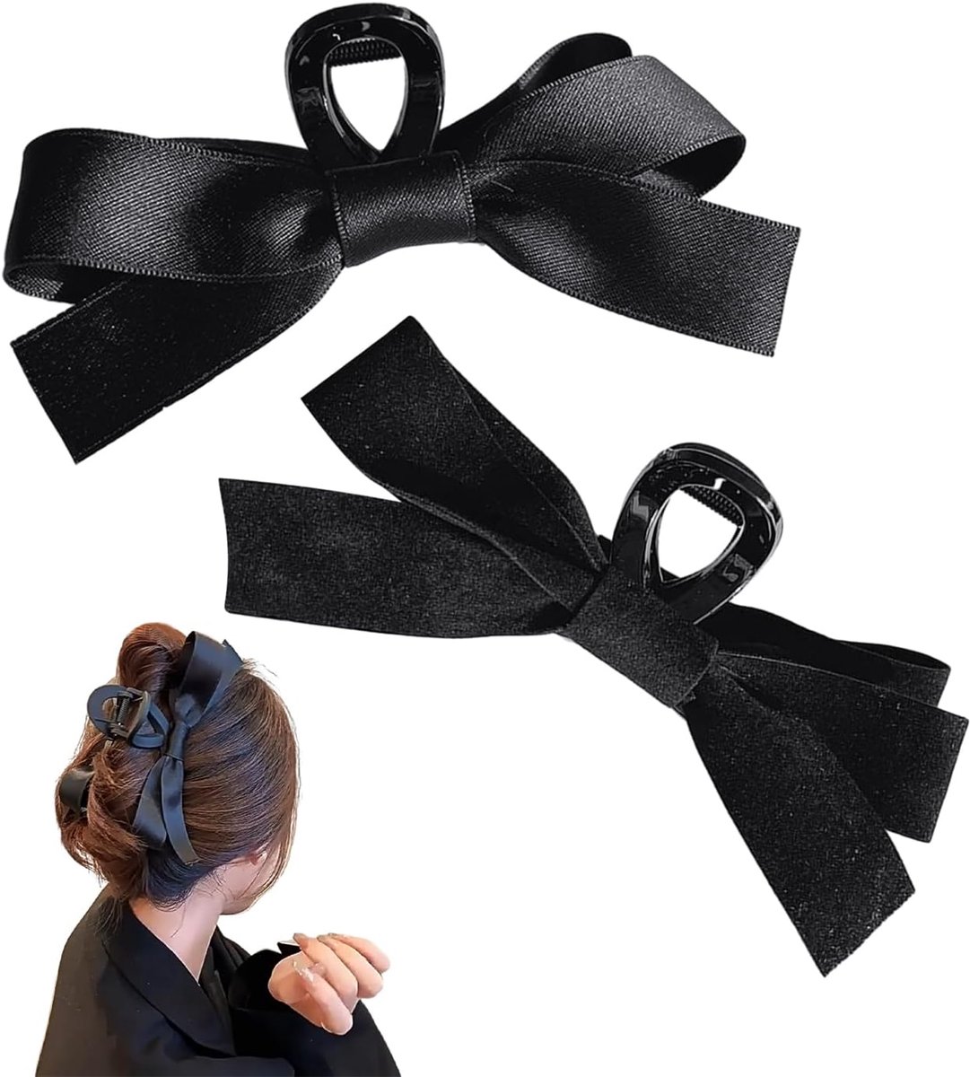 SnelShoppen - 2-delige Zwarte Boog Haarspelden voor Vrouwen, Modevolle Krokodillenclips, Elegante Schuifspelden, Geschikt voor Hairstyle Decoratie