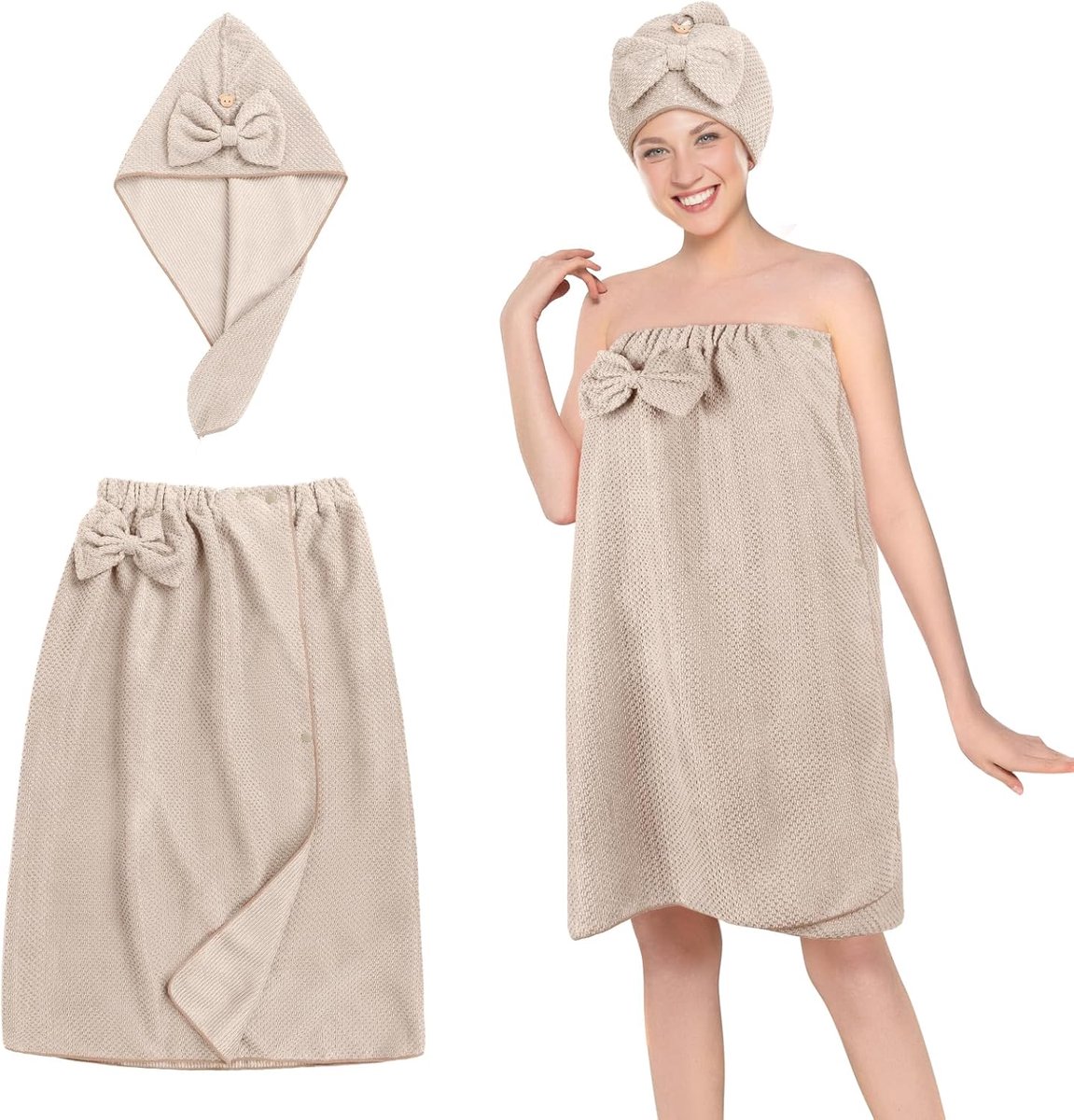SnelShoppen - 2 Stuks Rome Sauna Blanket voor Vrouwen met Douchkap - Premium Sauna Kilt met Antislip Pasvorm - Fluffy en Zachte Sauna Handdoek voor Th